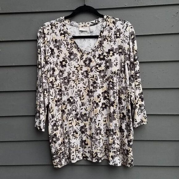 LOGO Floral Long Sleeve Tee Black White Gray Yellow size Medium - Picture 1 of 13